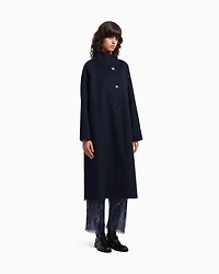 Emporio Armani - Mock-neck wool-blend coat with matching belt, Woman, Navy Blue, Size: