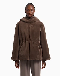 Emporio Armani - Faux-fur reversible blouson with hood and drawstring, Woman, Brown, Size: