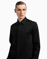Emporio Armani - Clubwear slim-fit shirt a Lyocell blend with rhinestones, Man, Black, Size: