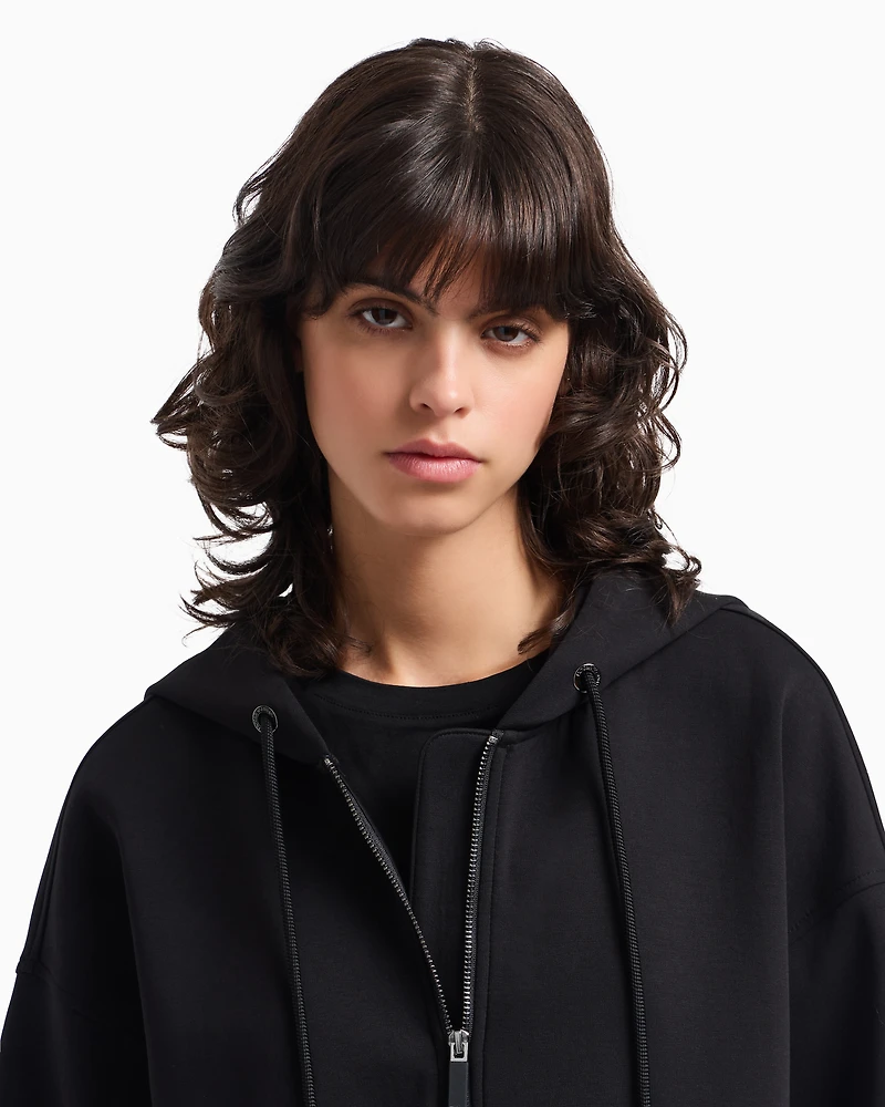 Emporio Armani - Travel Essentials capsule collection double-jersey hooded sweatshirt, Woman, Black, Size:
