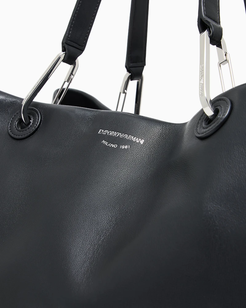 Emporio Armani - Large nappa leather MyEA shopper bag, Woman, Black, Size: TU