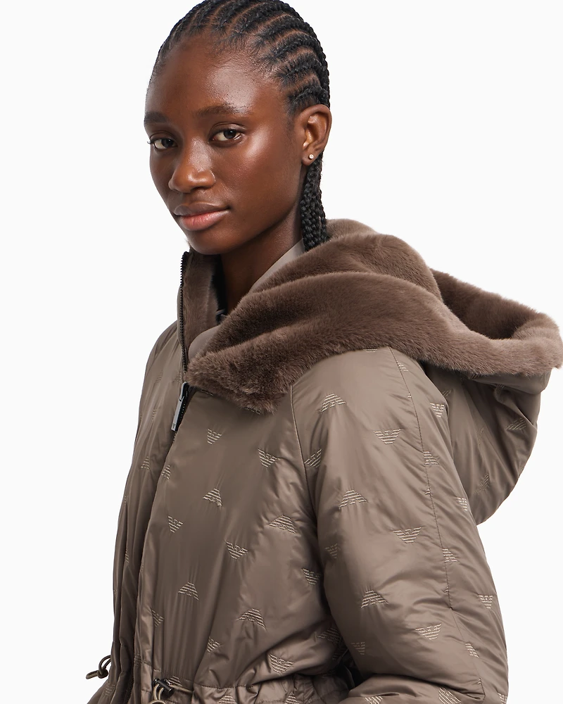 Emporio Armani - Faux-fur reversible blouson with hood and drawstring, Woman, Brown, Size: