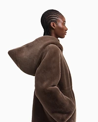 Emporio Armani - Faux-fur reversible blouson with hood and drawstring, Woman, Brown, Size: