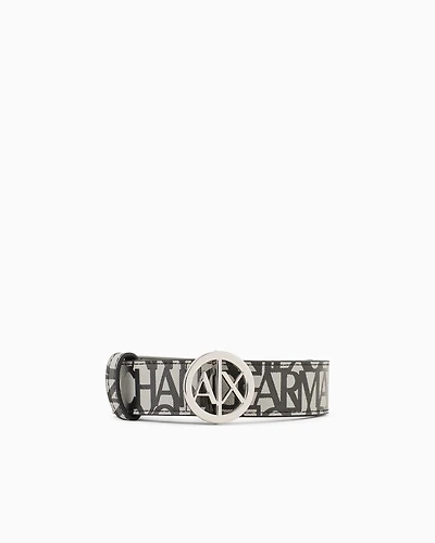 Armani Exchange - Eco-leather belt with round logo buckle, Woman, Black, Size: