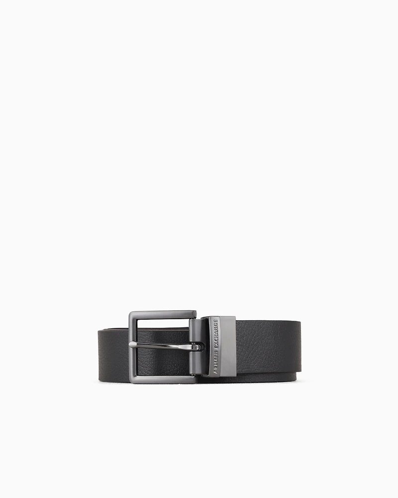 Armani Exchange - Leather belt with rectangular buckle, Man, Black, Size: