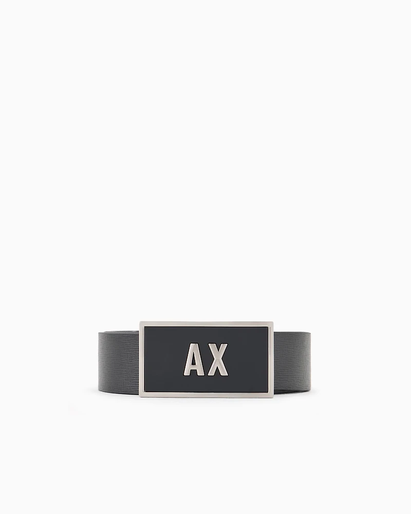 Armani Exchange - Leather belt set with two prongs, Man, Black, Size: TU