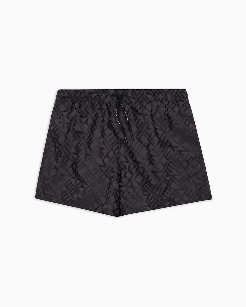 Armani Exchange - Allover logo patterned boxer swimsuit, Man, Black, Size: L