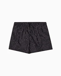 Armani Exchange - Allover logo patterned boxer swimsuit, Man, Black, Size: L
