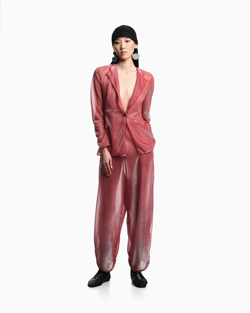 Emporio Armani - Wide trousers iridescent knit mesh, Woman, Red, Size:
