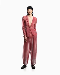 Emporio Armani - Wide trousers iridescent knit mesh, Woman, Red, Size: