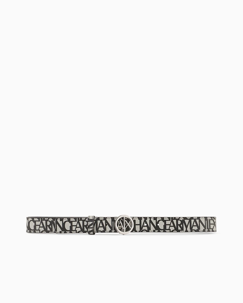 Armani Exchange - Eco-leather belt with round logo buckle, Woman, Black, Size: