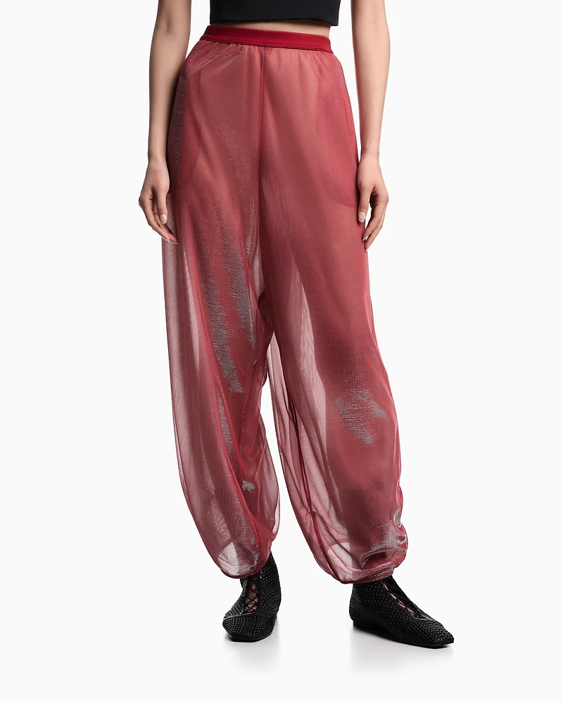Emporio Armani - Wide trousers iridescent knit mesh, Woman, Red, Size: