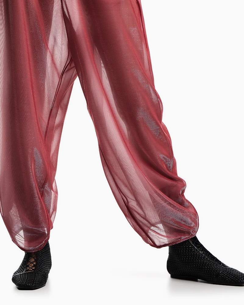 Emporio Armani - Wide trousers iridescent knit mesh, Woman, Red, Size: