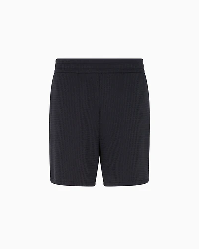 Emporio Armani - ASV Lyocell-blend jacquard jersey Bermuda shorts, Man, Navy Blue, Size: