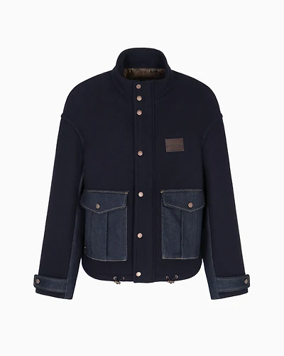 Emporio Armani - Denim Capsule Collection wool cloth blouson with details, Man, Navy Blue, Size: