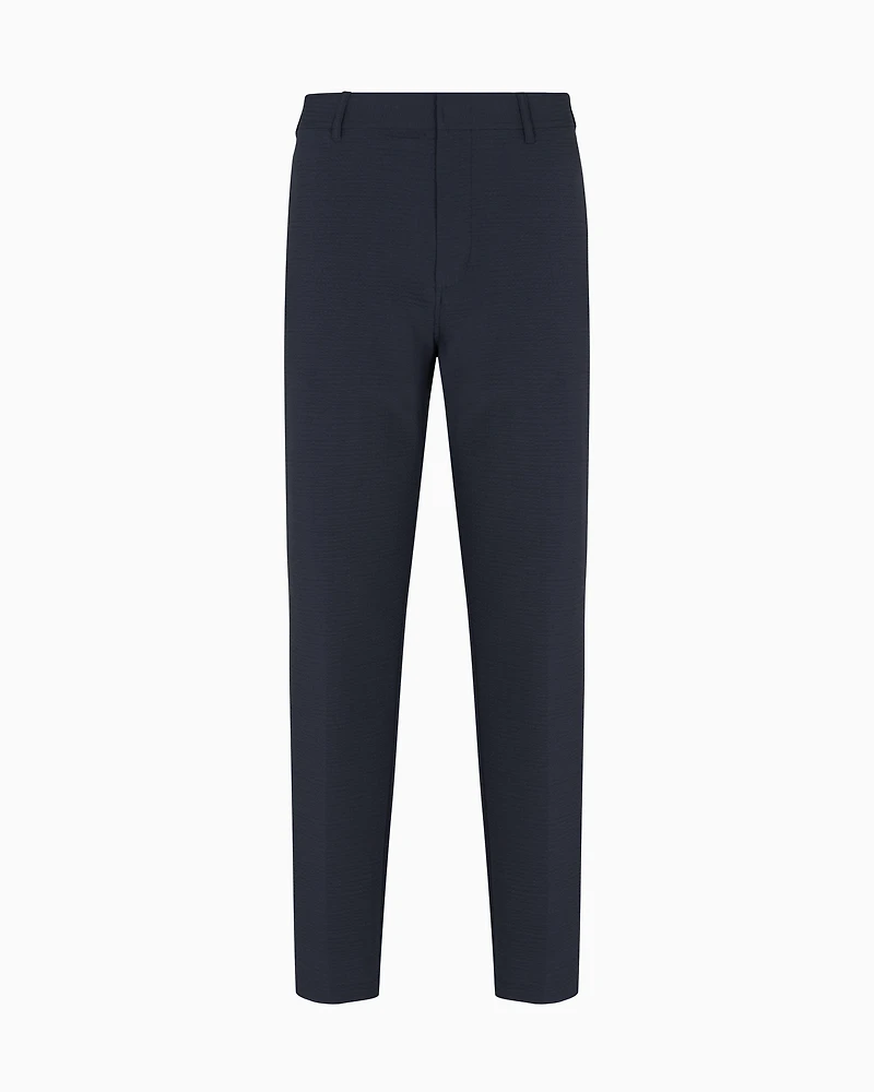 Emporio Armani - Nylon seersucker chinos, Man, Navy Blue, Size: