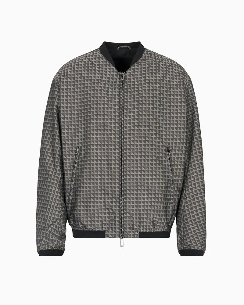 Emporio Armani - Blouson nylon jacquard with repeated eagle motif, Man, Grey, Size: