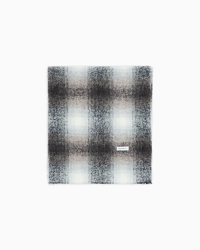 Emporio Armani - Wool-blend scarf with a check motif, Woman, Beige, Size: TU