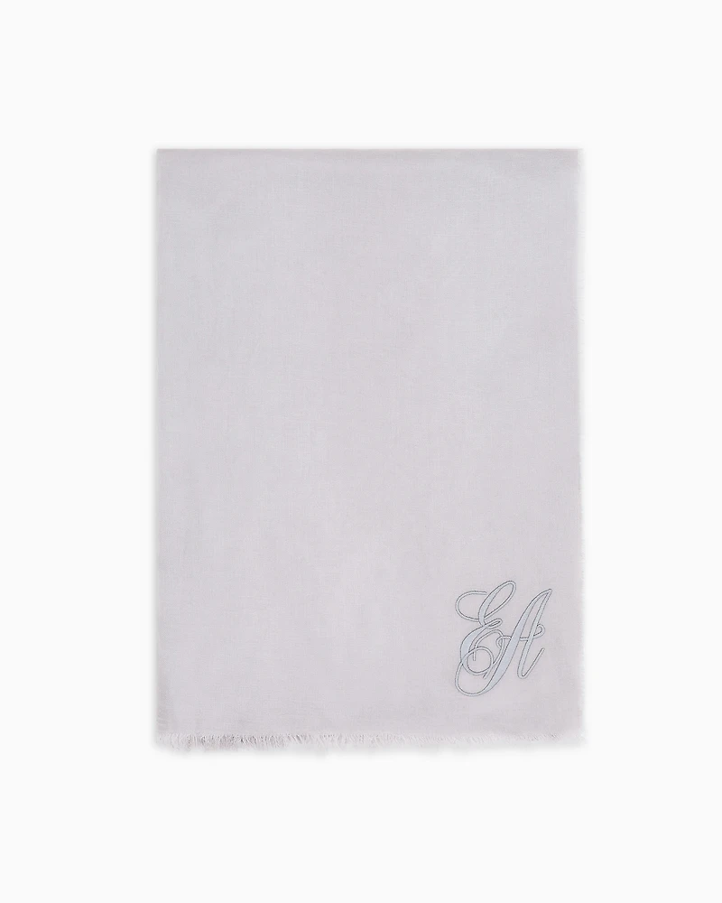 Emporio Armani - Oversized modal stole with EA signature embroidery, Woman, Grey, Size: TU