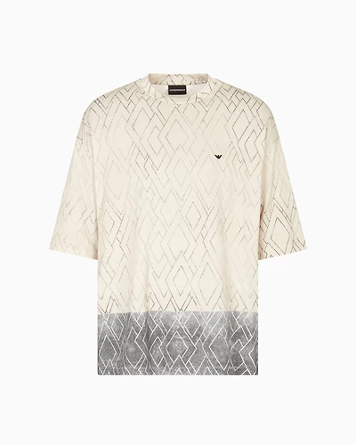 Emporio Armani - ASV jersey T-shirt with all-over diamond print, Man, Blue, Size: