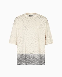 Emporio Armani - ASV jersey T-shirt with all-over diamond print, Man, Blue, Size: