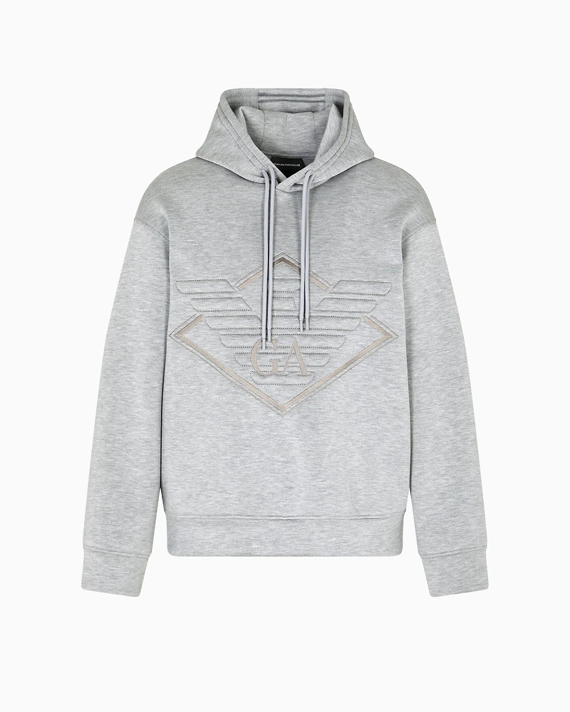 Emporio Armani - Double-jersey hooded sweatshirt with oversized eagle embroidery, Man, White, Size: