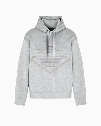 Emporio Armani - Double-jersey hooded sweatshirt with oversized eagle embroidery, Man, White, Size: