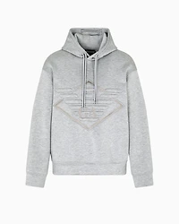Emporio Armani - Double-jersey hooded sweatshirt with oversized eagle embroidery, Man, White, Size:
