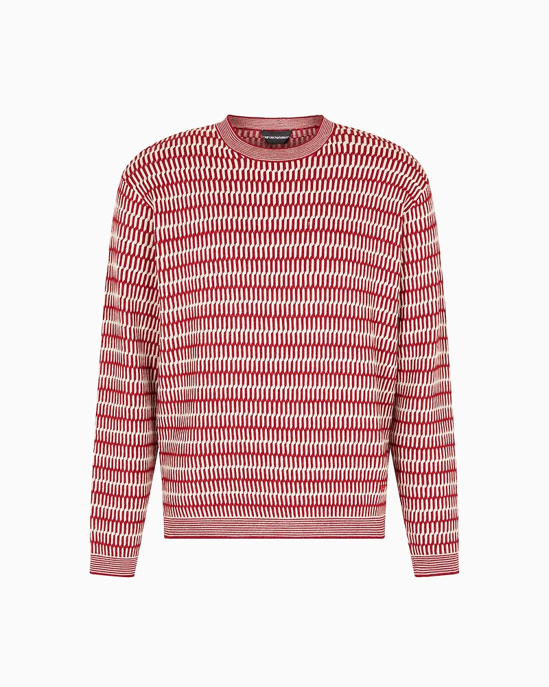 Emporio Armani - Two-tone embroidery-stitched jacquard virgin wool jumper , Man, Red, Size: