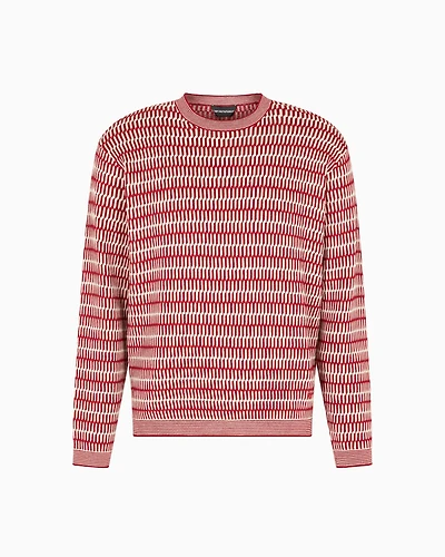 Emporio Armani - Two-tone embroidery-stitched jacquard virgin wool jumper , Man, Red, Size: