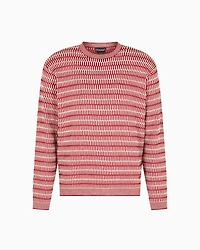 Emporio Armani - Two-tone embroidery-stitched jacquard virgin wool jumper , Man, Red, Size: