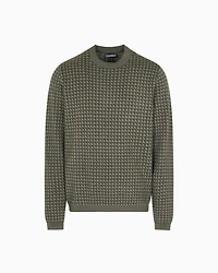 Emporio Armani - Jacquard virgin-wool jumper with repeated eagle motif, Man, Green, Size: