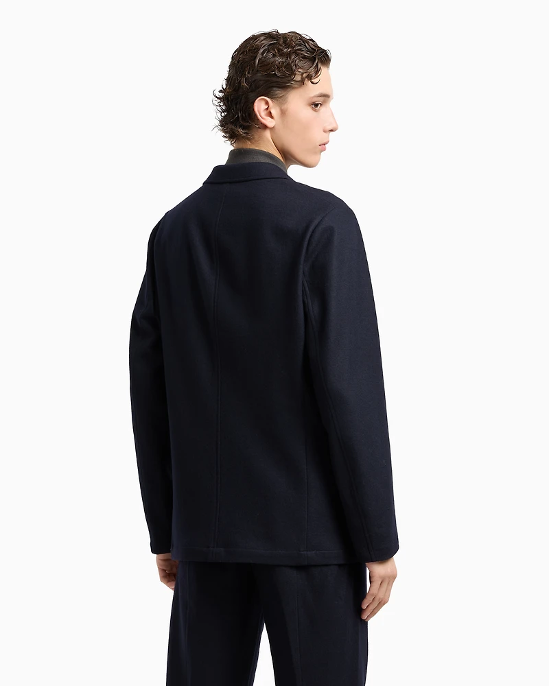 Emporio Armani - Travel Essentials single-breasted virgin-wool flannel blazer, Man, Navy Blue, Size: