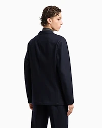 Emporio Armani - Travel Essentials single-breasted virgin-wool flannel blazer, Man, Navy Blue, Size:
