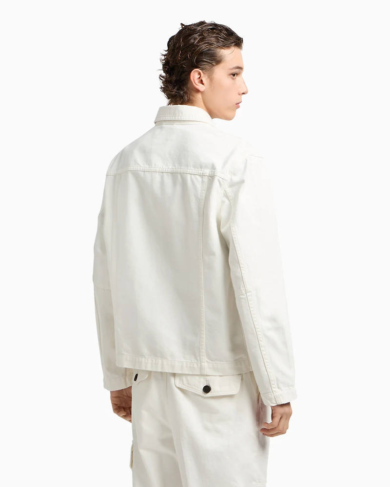 Emporio Armani - Denim-effect twill jacket with logo patch, Man, White, Size:
