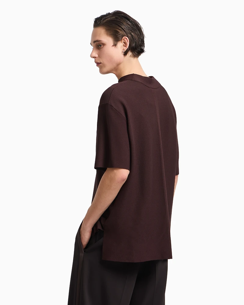 Emporio Armani - Viscose-blend mock-neck jumper with links motif, Man, Brown, Size: