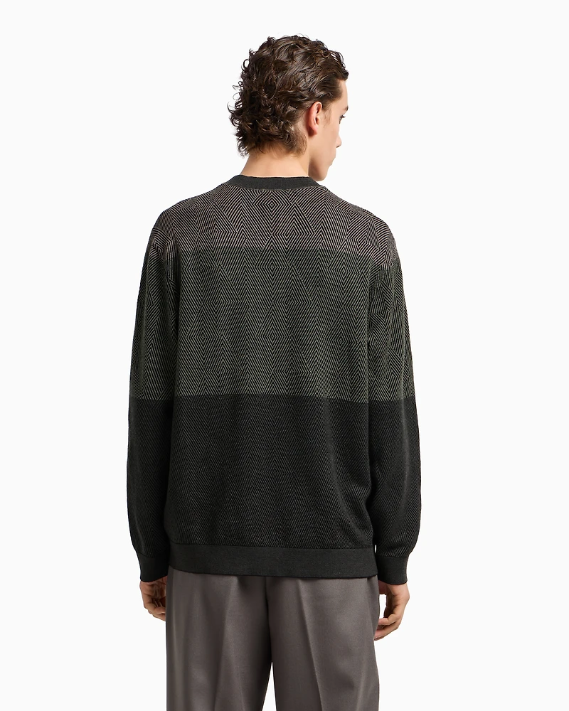 Emporio Armani - Virgin wool jumper with micro jacquard op-art diamonds, Man, Green, Size: