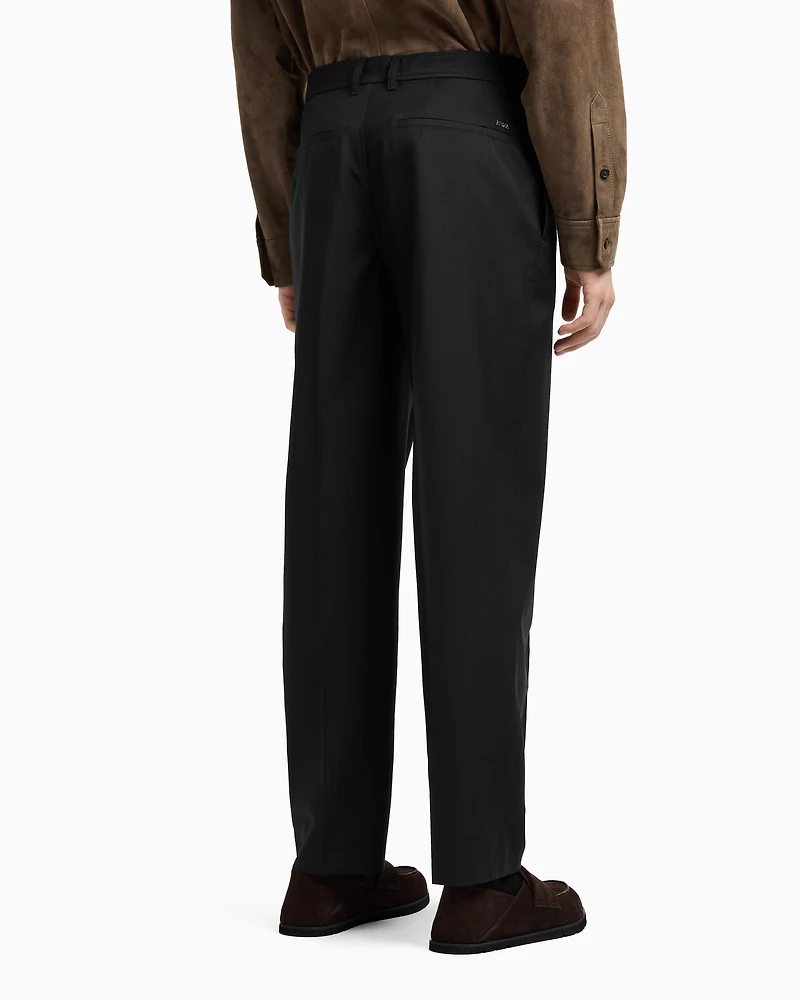 Emporio Armani - Wool poplin chinos, Man, Black, Size: