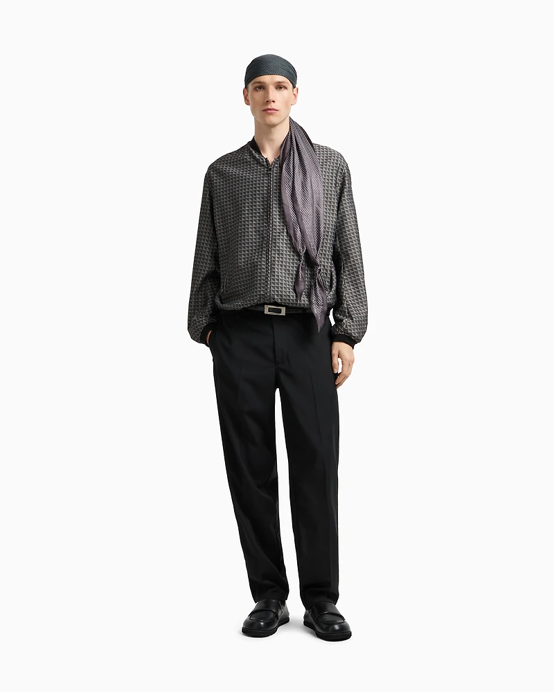 Emporio Armani - Blouson nylon jacquard with repeated eagle motif, Man, Grey, Size: