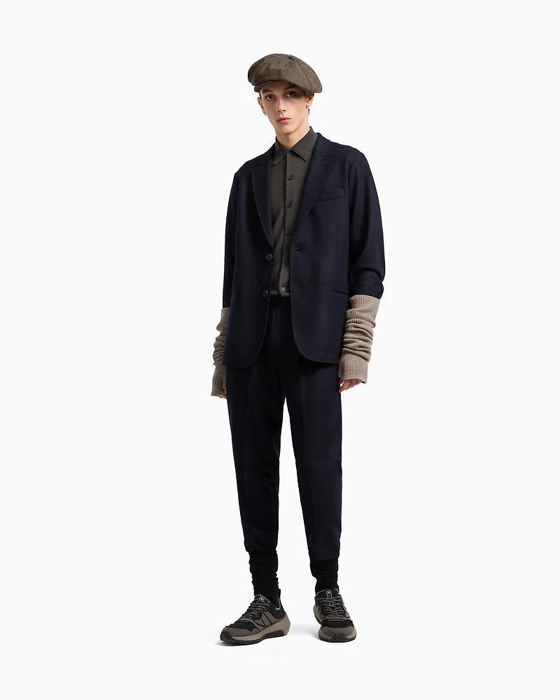 Emporio Armani - Travel Essentials single-breasted virgin-wool flannel blazer, Man, Navy Blue, Size: