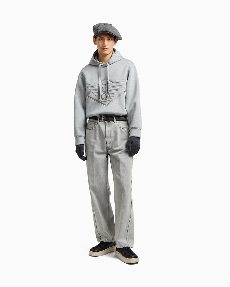 Emporio Armani - Double-jersey hooded sweatshirt with oversized eagle embroidery, Man, White, Size: