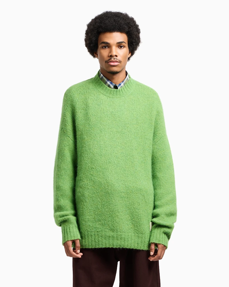 Emporio Armani - New York Capsule Collection striped alpaca-blend oversized jumper, Man, Green, Size: