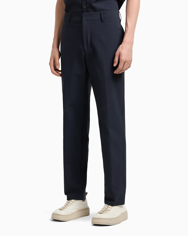 Emporio Armani - Nylon seersucker chinos, Man, Navy Blue, Size: