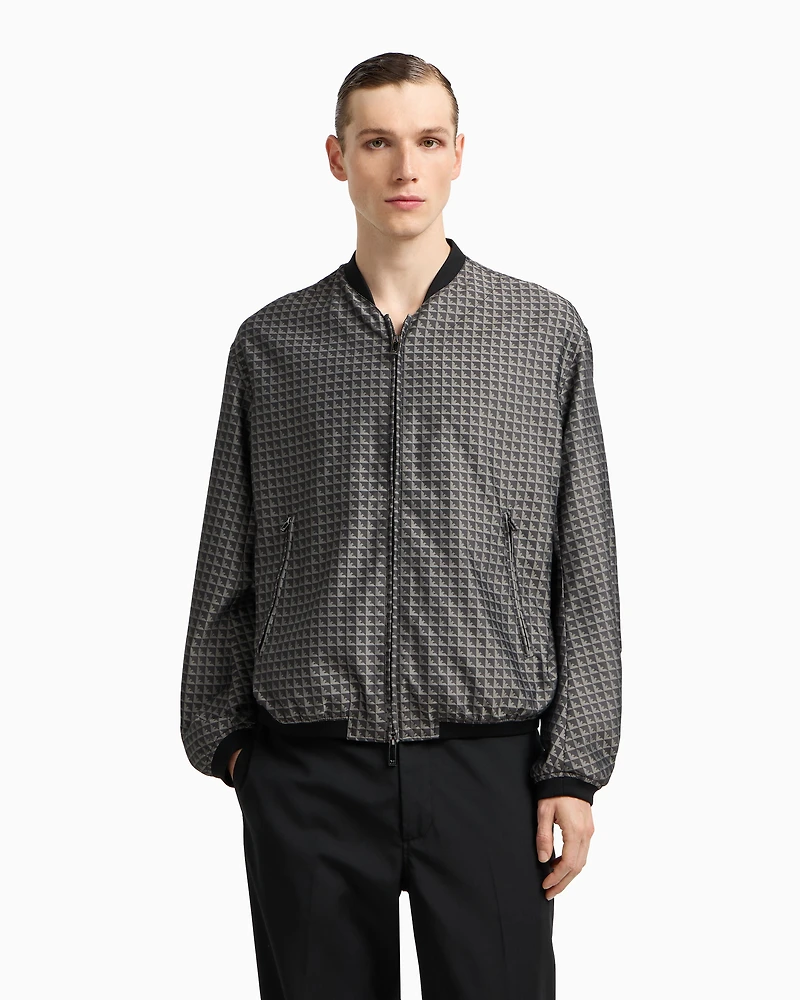 Emporio Armani - Blouson nylon jacquard with repeated eagle motif, Man, Grey, Size: