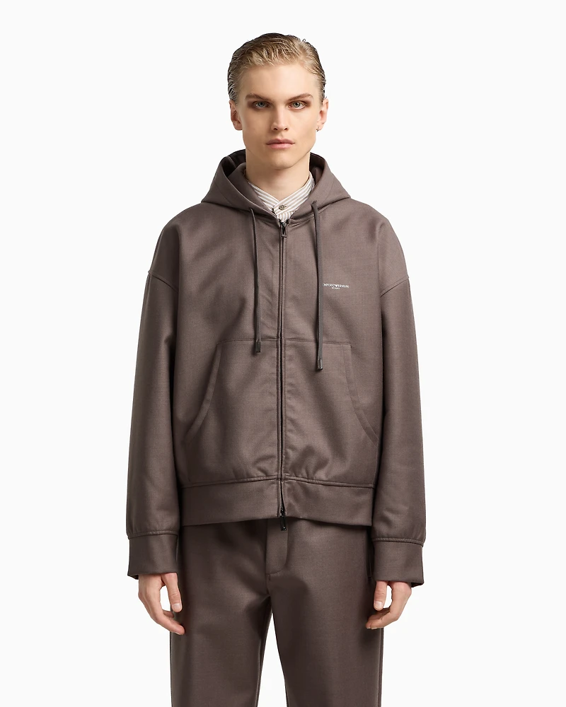 Emporio Armani - Light wool zip-up hooded sweatshirt, Man, Grey, Size: