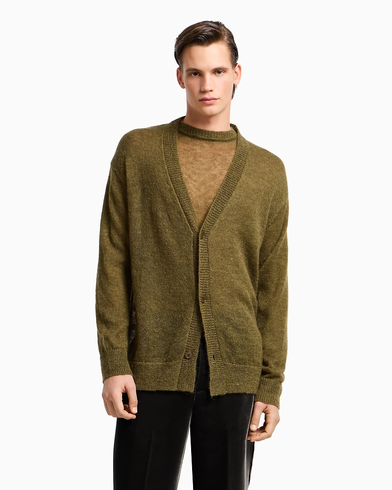 Emporio Armani - V-neck cardigan a decrease stockinette stitch mohair blend, Man, Green, Size: