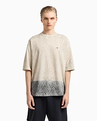 Emporio Armani - ASV jersey T-shirt with all-over diamond print, Man, Blue, Size: