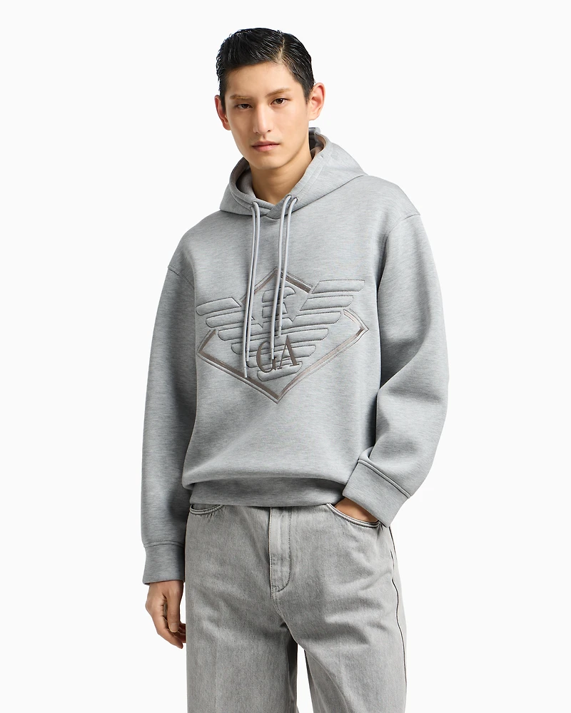 Emporio Armani - Double-jersey hooded sweatshirt with oversized eagle embroidery, Man, White, Size: