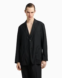Emporio Armani - Wool poplin single-breasted jacket, Man, Black, Size: