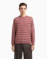 Emporio Armani - Two-tone embroidery-stitched jacquard virgin wool jumper , Man, Red, Size: